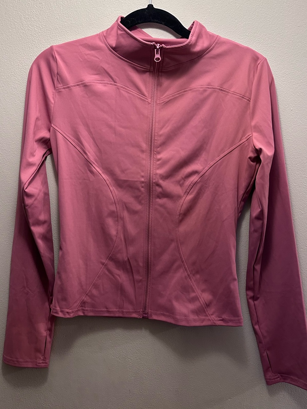 Full Zip Mock Neck Active Track Jacket Thumbholes Mauve Pink Rose Dust XL NWT